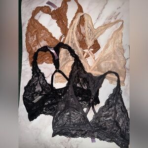 Savagexfenty Lace Bralette Set Of 4- Black, Beige, Camel XL